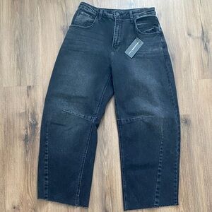 Washed black barrel jeans
